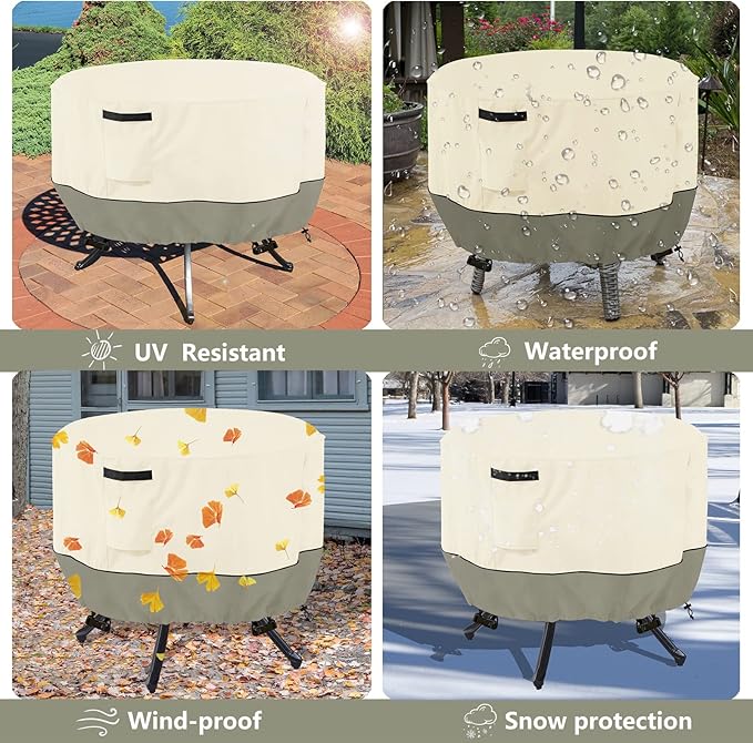 Round Patio Table Cover,Round Patio Table Covers for Outdoor Furniture Waterproof,Suitable for 48 inch Round Patio Table(48-50"DIA x 23"H),White&Grayish Green