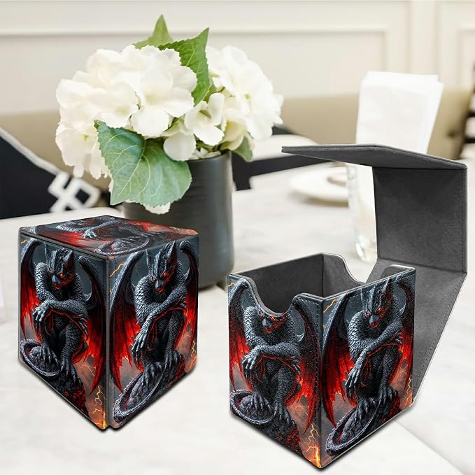 Red-Winged Dragon Card Deck Box for MTG, Personalized Card Storage Case Fits 120+ Sleeved Cards, Premium Leather TCG Box with Strong Magnetic Closure for Magic, CCG, PTCG, Baseball Cards