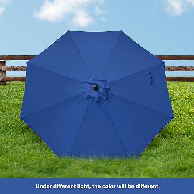 HealSmart 2pcs 9ft Patio Umbrella with Push Button Tilt/Crank, Outdoor Table Market Yard Umbrella with 8 Sturdy Ribs for Garden, Backyard, Deck, Pool, Blue