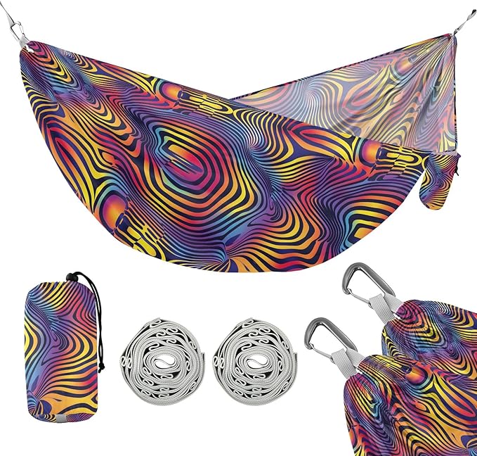 Camping Hammock Outdoor Hammocks for Outside Psychedelic Beach Trees Portable Lightweight with Pockets Tree Straps Indoor