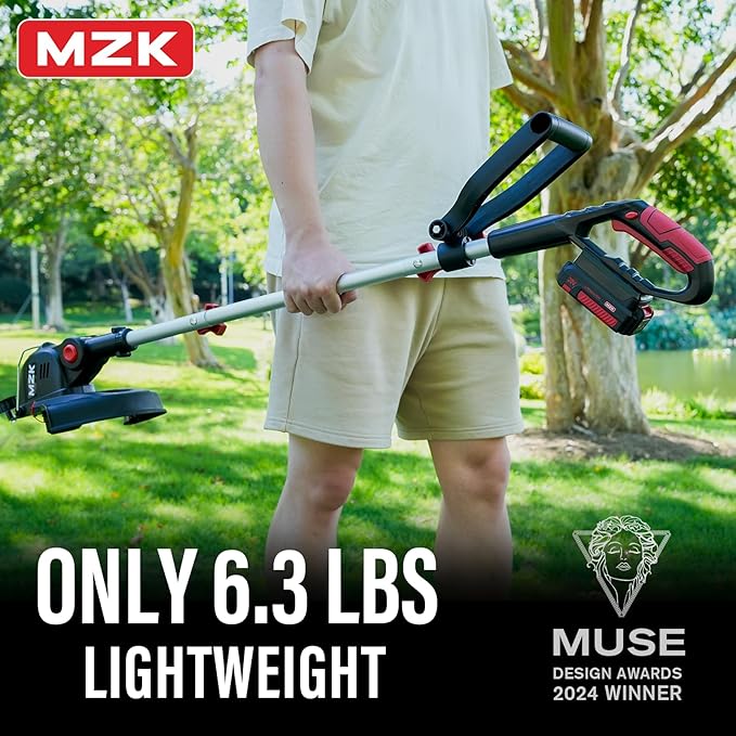 MZK 20V 12'' Cordless String Trimmer, Auto Line Feed Weed Trimmer, Lawn and Garden Edger Comes with 8 Replacement Spools, 2 * 4AH Battery and Charger Included, ST12D07Y