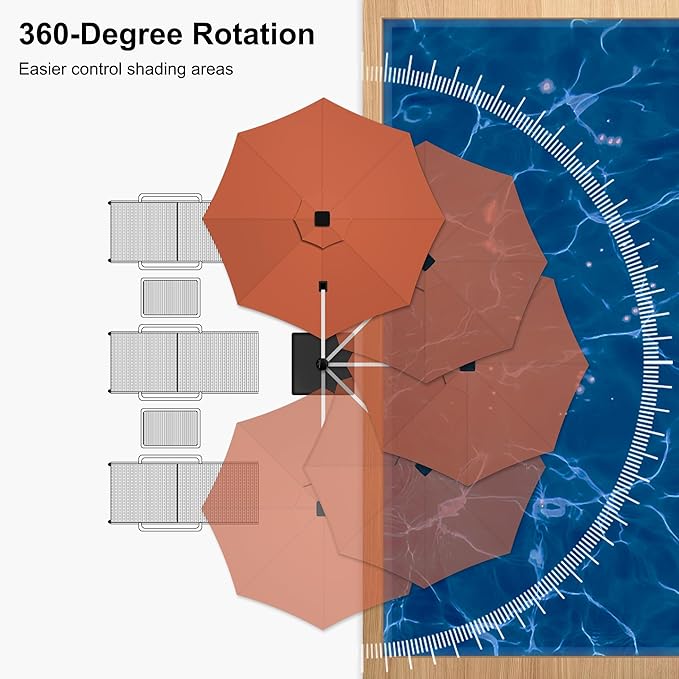 PURPLE LEAF 12ft Patio Umbrella With Base Solar powered LED Cantilever Umbrella with LED lights Windproof Outdoor Offset Umbrella for Garden Deck Pool Patio, Brick Red