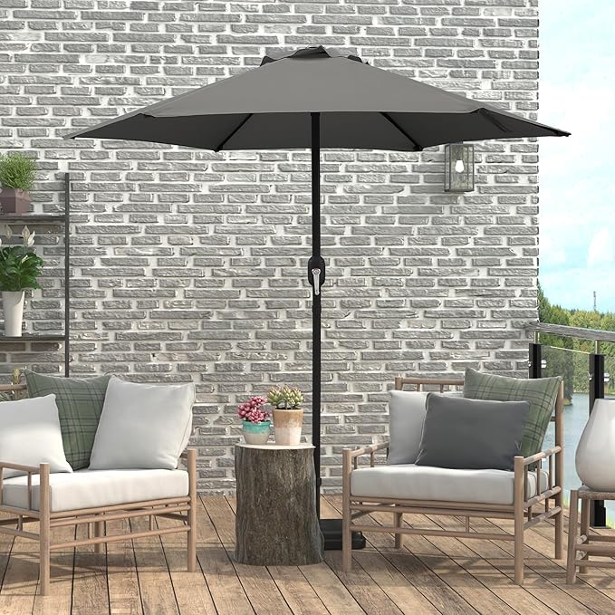 7.5 Ft Patio Umbrella with Crank Weather Resistant Outdoor Umbrella Durable 6 Sturdy Steel Ribs Outdoor Market Umbrella for Deck Garden Pool Yard Cafe, Dark Grey