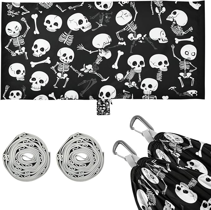 Halloween Black Skull Skeleton 330lb Capacity Outdoor Hammock with Tree Straps Swing Hammock for Indoor Outdoor Patio macas mexicanas de Patio para Adulto