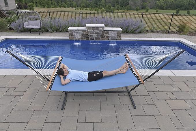Vivere Quick-Drying Phifertex Fade Resistant Double Poolside Hammock with Spreader Bars (Cape Cod)