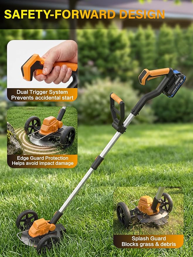 9-in-1 Weed Wacker with Wheels, Cordless Electric Weed Eater & Lawn Edger, Mini Mower Brush Cutter, 2x2.0Ah Battery Powered, 3 Blade Types, Adjustable Shaft