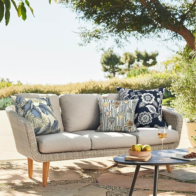Outdoor Throw Pillows 16x16 Inch, Water Repellent Patio Pillows with Inners Set of 2 for Patio Furniture Home Graden, Crayon Shells