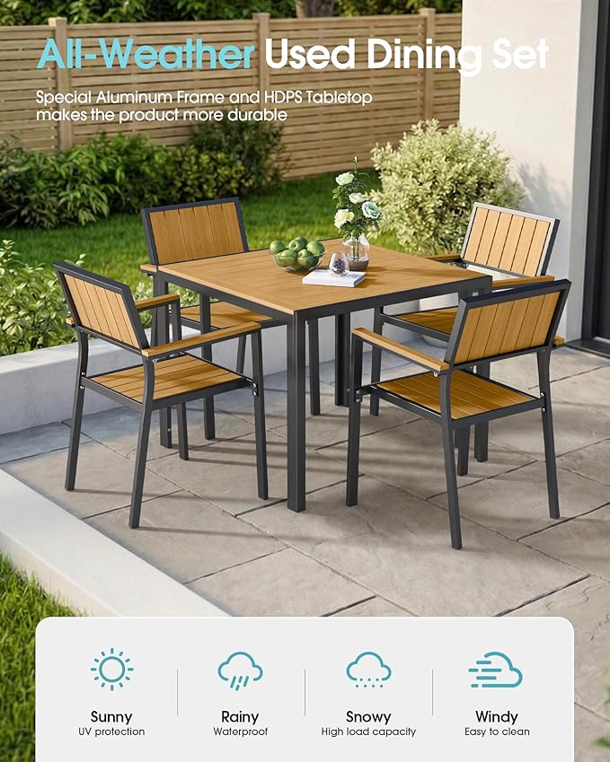 Ciokea Aluminum Patio Dining Chairs Set of 2, Outdoor Stackable Chairs with Wide Seat, All-Weather HDPS Oversized Porch Chair for Backyard, Poolside, Lawn & Garden, Deck | 2-Piece, Teak