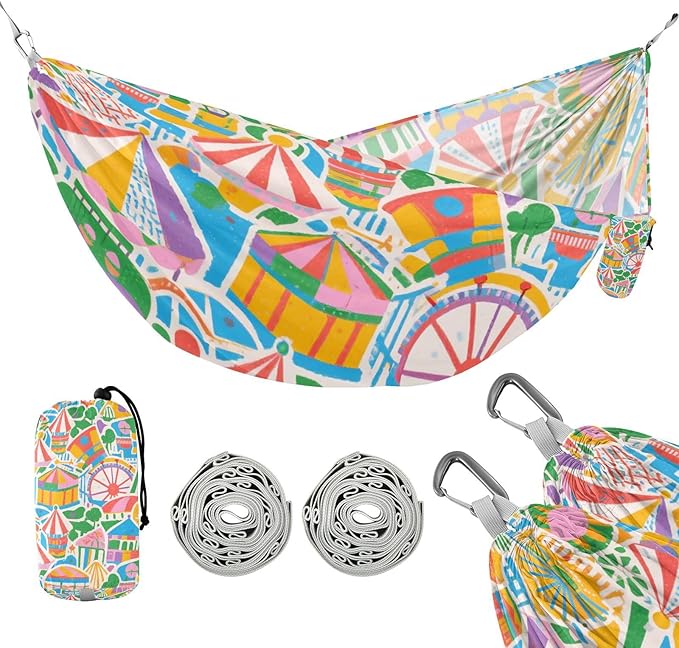 Colorful Cartoon Amusement Park 330lb Capacity Hammocks for Camping with Hanging Rope Fabric Hammock for Indoor Outdoor Patio hamaca para Camping 0 a 24 Meses