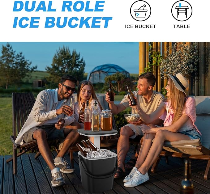 EasyUp Outdoor Cooler Side Table, Portable Ice Cooler Table with Table Top, Outdoor Ice Cool Bar, Lift Top Lid, Durable Handle, Cold Resistance, for Patio, Pool, Camping (Black)