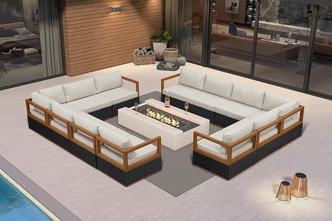 PURPLE LEAF Patio Outdoor Furniture Set 12 Pieces, Premium Leather Outdoor Couch Sectional Sofa, Patio Couch with Olefin Cushions, Patio Conversation Sets for Porch, Garden, Balcony, Black