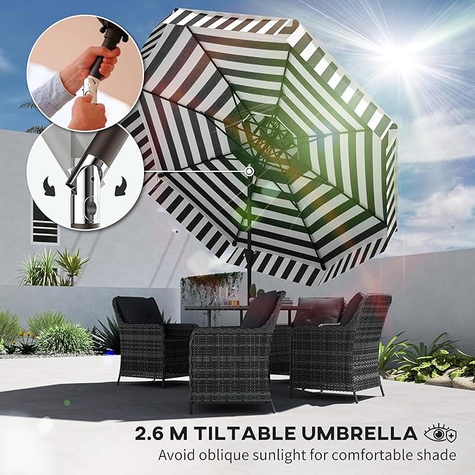 Outsunny 8.6FT Patio Umbrella, UPF 30+ Outdoor Market Umbrella, 2-Tier Vented Patio Table Umbrella with Crank 8 Ribs, Tiltable Porch Umbrella for Garden Deck Poolside, Black