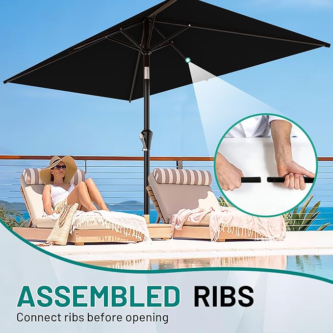 AreShark 6.5' x 10' Rectangular Patio Umbrellas for Outdoor, Outdoor Table Umbrella, Large Outdoor Patio Umbrellas with 6 Sturdy Ribs for Pool, Garden, Deck & Market (Black)