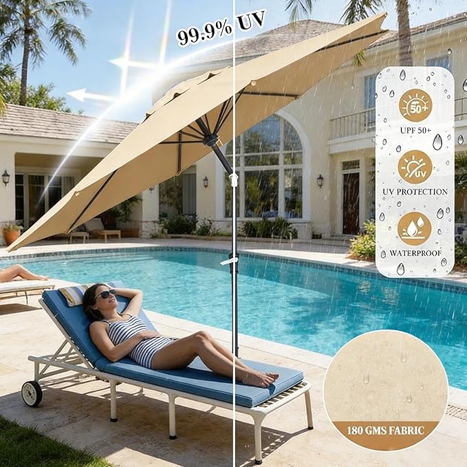 Outdoor Patio Umbrella Replacement Canopy 7.5ft/9ft/10ft/11ft 6/8 Ribs, Cantilever Offset Patio Umbrella Fabric Cover Resistant Waterproof Shade for Table Pool