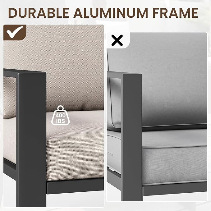 Outdoor Loveseat with Coffee Table Small Furniture Aluminum Patio Love Seat Couch Outdoor Chairs with 4" Cushion Loveseats Sofa for Poolside,Balcony,Deck,Yard