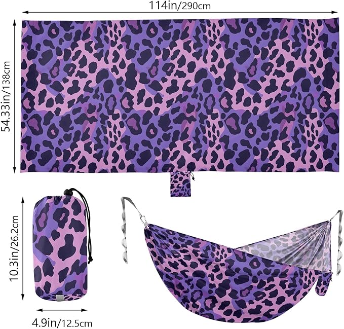 Camping Hammock Outdoor Hammocks for Outside Purple Leopard Skin Texture Beach Trees Portable Lightweight with Pockets Tree Straps Indoor Small