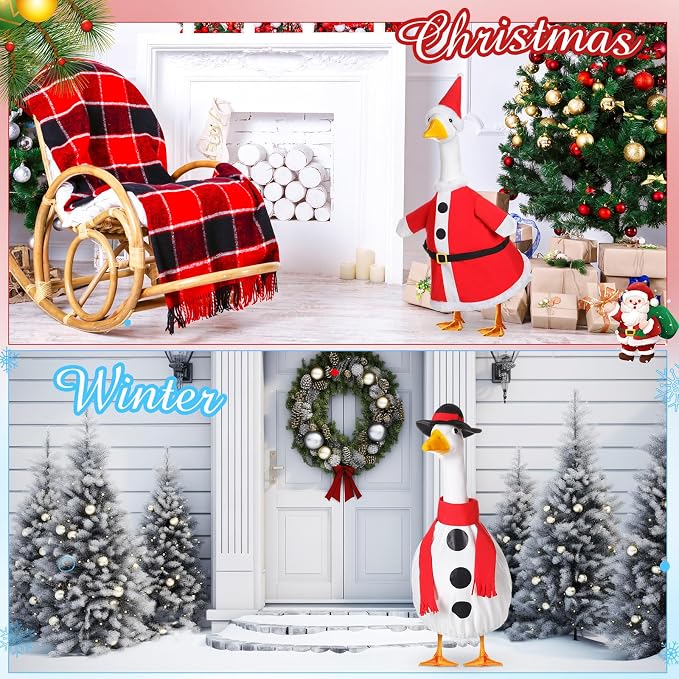 FuWeave 8 Set Holiday Porch Goose Outfits 23'' Goose Clothes Summer Fall Halloween Christmas Winter Thanksgiving Valentine St. Patrick Easter 4th of July Lawn Porch Geese Costume for Patio Yard Decor