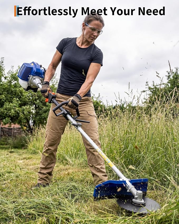 43cc Weed Wacker Gas Powered, 3 in 1 String Trimmer with Shoulder Strap & Handle, Grass Cutter, Lawn Edger Brush Cutter, Weed Eater, Powerful Outdoor Grass Trimmer for Garden, Lawn Care, Blue