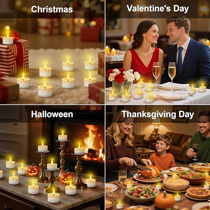 YiaMia 12 Pack Flameless Rechargeable Tea Lights with Magnetic Charging Base & Remote Control Timer, Battery Operated Tea Lights Candles, Rechargeable Votive Candles for Halloween Christmas Decorative