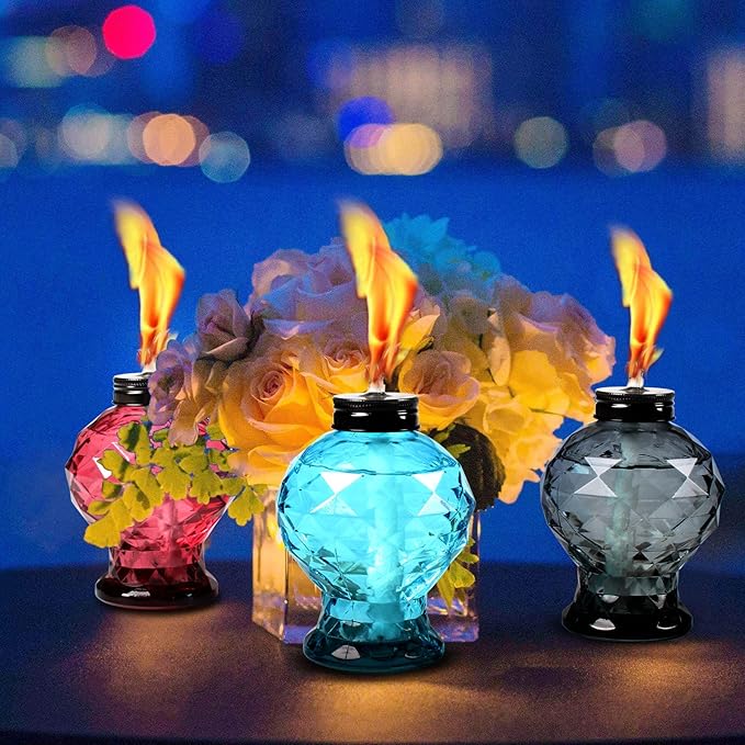 4 Pack Glass Table Torch,Citronella Glass Table top Torches with Wick and Cap for Outdoor ,Refillable Torches Landscape Lanterns Torches for Yard Patio Christmas Garden,Party Decor