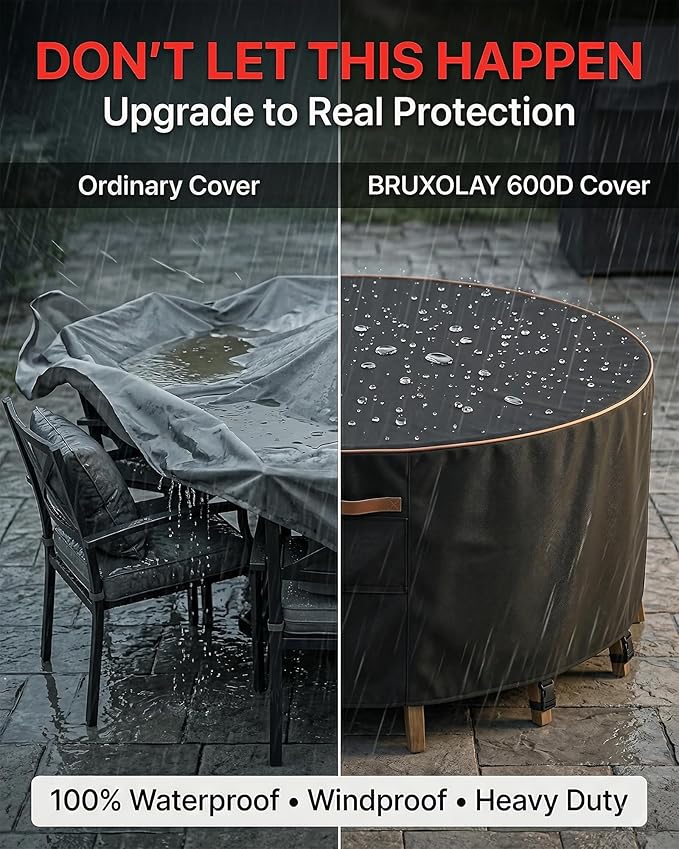 Round Outdoor Patio Furniture Cover, Heavy Duty 600D Waterproof Cover for Table & Chair Set or Sofa Set Covers, Windproof,UV Resistant, All-Season for Backyard,Deck,Garden,62" L x 62" W x 28" H,Black