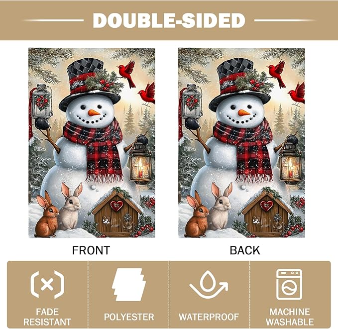 Winter Snowman Garden FLag 12X18 IN Double Sided Welcome Winter Garden Flags for Christmas Holiday Farmhouse Yard Outside Decoration