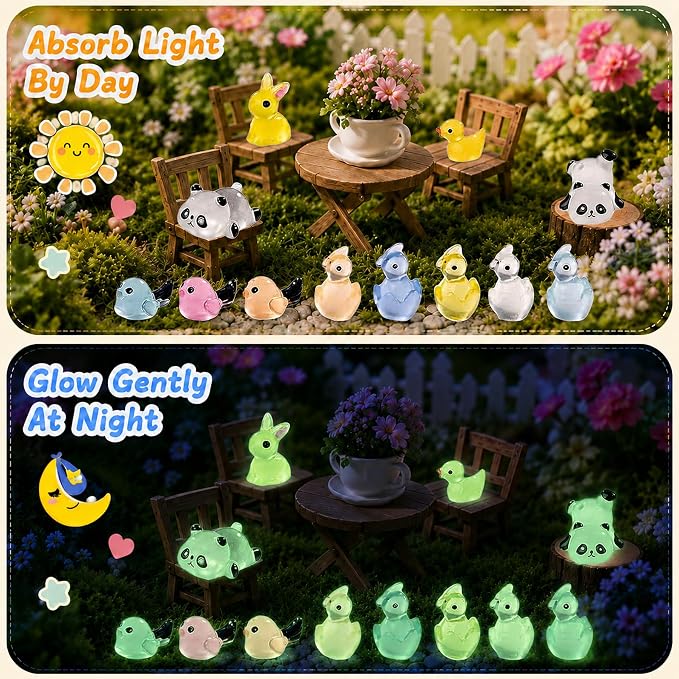 110 Pack Mini Animals Tiny Animal Figurines Bulk for Miniature Glow in Night Dollhouse Decor Accessories Garden Aquarium Potted Ornament Party DIY Charms Office Classroom Activity to Hide