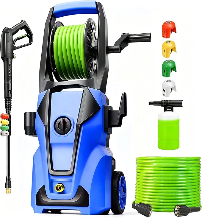 Pressure Cleaner 5000PSI Adjustable Pressure, Power Cleaners Powered with 33ft Pressure Hose, 4 Nozzles and 500ml Foam Cannon, Cleaner Machine for Home, Car, Blue