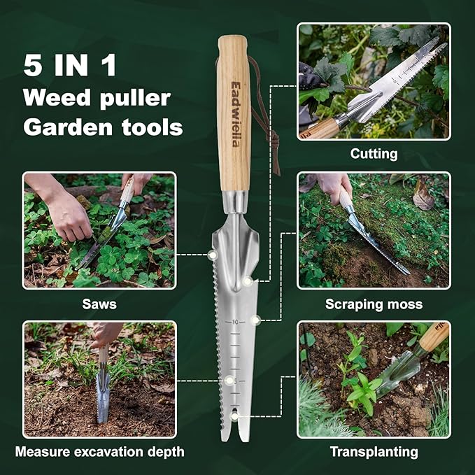 Hand Weeder Trowel Garden Weed Puller Weed Pulling Tool Hand Weeder Cutter Tool for Gardening Weeding Digging Cutting Transplanting Measuring Planting Removing Multi Use Garden Weed Picker Hand Tool
