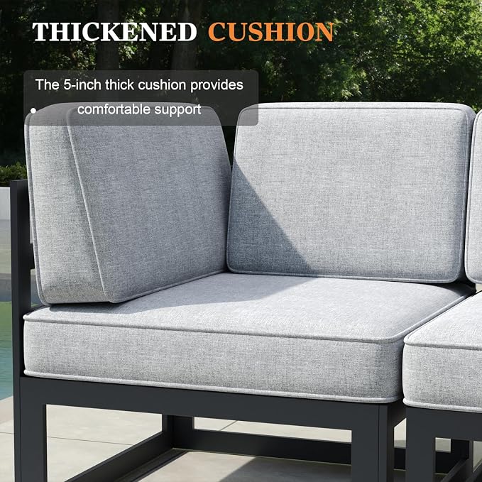 7 Pieces Aluminum Patio Furniture Set with Coffee Table, Metal Outdoor Conversation Sofa Set with Seating Cushions