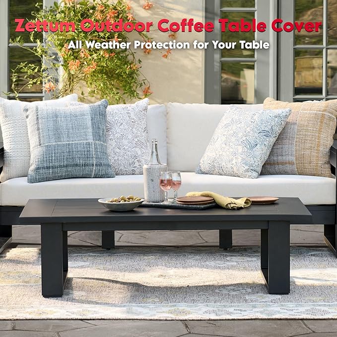 Zettum Outdoor Coffee Table Cover – Coffee Table Cover Rectangle Waterproof & Heavy Duty, Patio Table Covers for Side Tables, 600D Covers Provide All-Weather Protection - 42 x 24 x 18 Inch