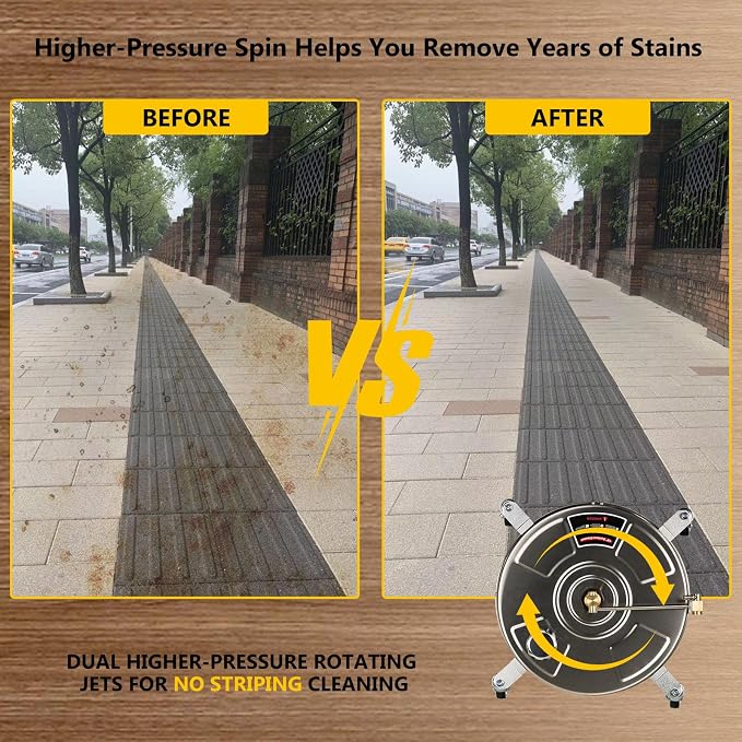 OCPTY 18" Pressure Washer Surface Cleaner with 4 Wheels 1/4" Quick Connector, 4.0 GPM Stainless Steel Surface Cleaner for Concrete, Patio, Sidewalk, Deck and Driveways,4000 PSI
