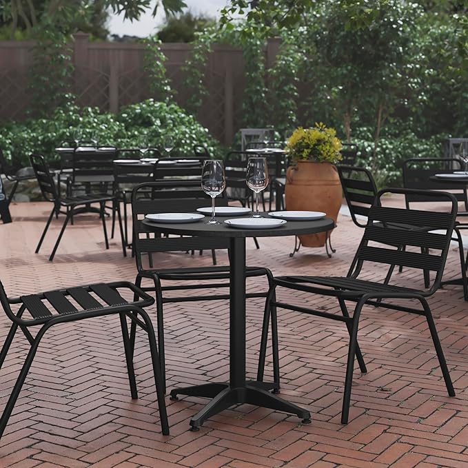 Flash Furniture Mellie Commercial Grade 27.5'' Round Metal Indoor-Outdoor Table with Base, Black