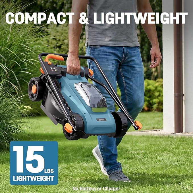 Cordless Electric Lawn Mower 13" Compatible with Makita 18V Battery, 2-in-1 Brushless Push Mower with 4-Position Height Adjustment, Lightweight for Small Yards (Tool Only)