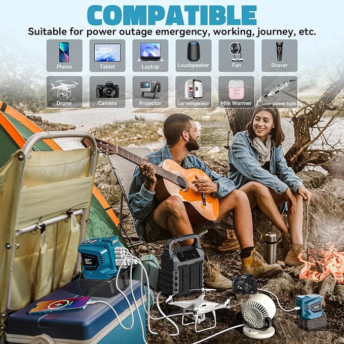 Real 200W Power Inverter Compatible with Makita 18V, VoLtTech Battery Inverter 18V to 110V-120V, Phone Charger USB Charger Adapter with 2 USB Ports, 1 Type-C & 1 AC Outlet (No Battery)(2 Pack)