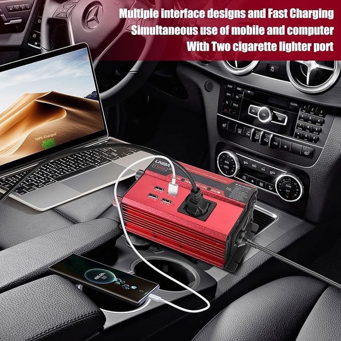 1500 Watt Power Inverter with LED Display,AC Outlets,4 USB Port, 24V DC to 110V AC Converter Car Power Inverter for Car, RV, Truck, Off Grid Solar System, Camping