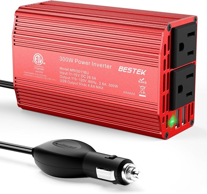 BESTEK 300W Power Inverter DC 12V to AC 110V & Pure Sine Wave Car Inverter