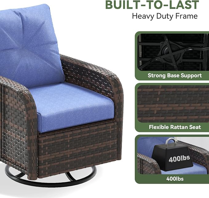 Aoxun 10-Piece Patio Furniture Set with 44” Fire Pit Table, Wicker Rattan Outdoor Sectional Sofa with High Back Swivel Rocker Chairs, Outdoor Patio Furniture Set with Thick Cushions & Ottoman, Blue