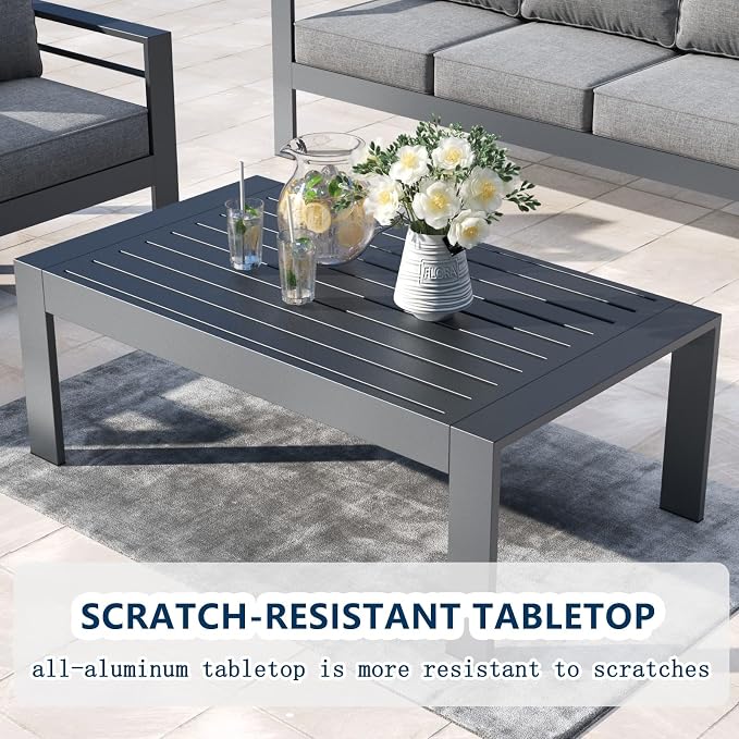 4 Pieces Aluminum Outdoor Patio Furniture Set with Coffee Table, Modern Metal Conversation Sofa Set with Deep Seating