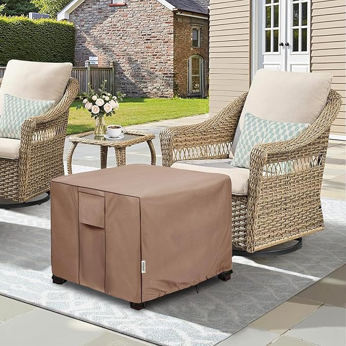 Patio Ottoman Cover Waterproof Square Outdoor Small Side Table Covers,22" W x 22" D x 18" H,Outdoor Rectangular Waterproof Table Cover(Brown)