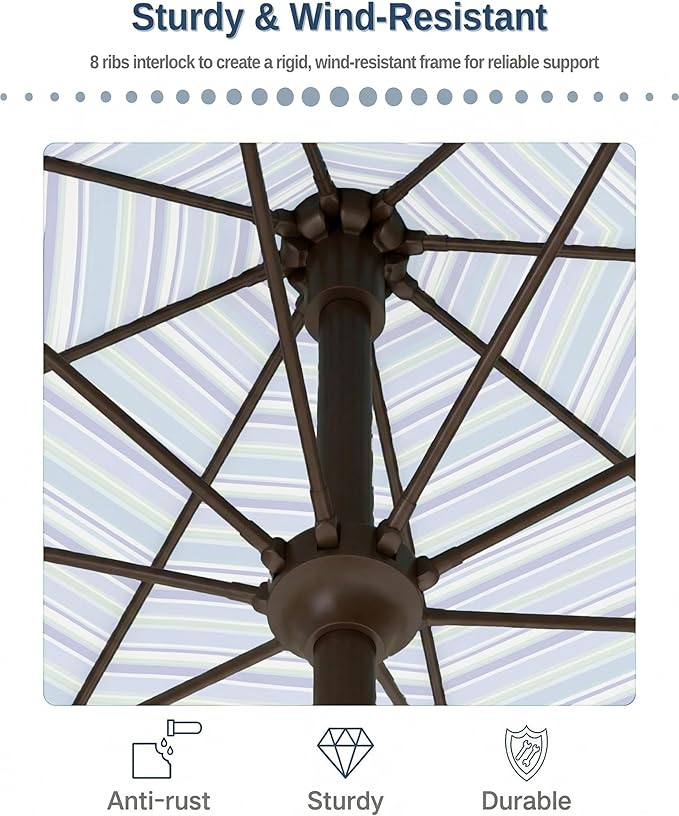 PatioKingdom 10FT Patio Umbrella with Push Button Tilt and Crank, Outdoor Market Umbrella with 8 Fiberglass Ribs, UV Protection Table Umbrella for Pool,Backyard,Garden,Deck