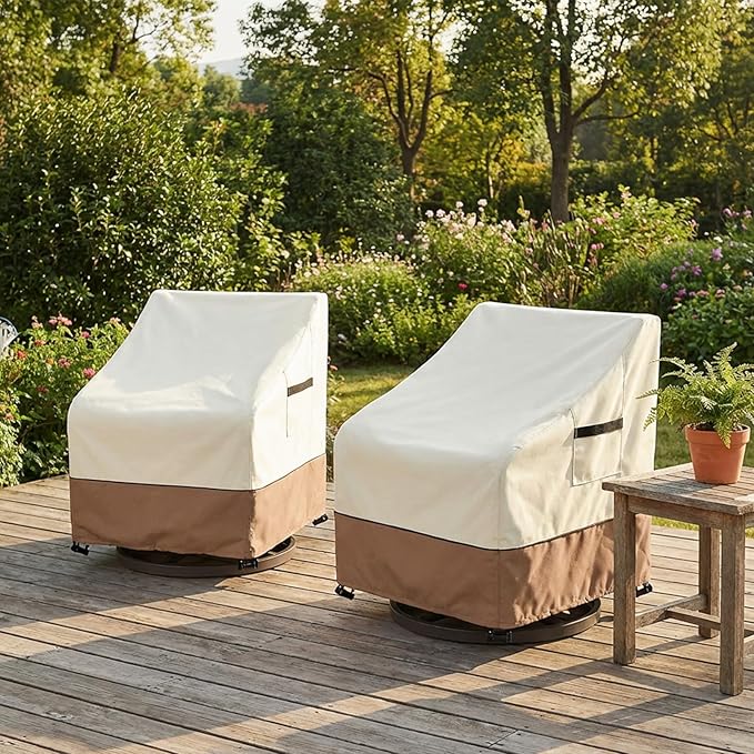 Outdoor Chair Covers Heavy Duty Waterproof Patio Furniture Covers, 35" W x 37" D x 36" H Outdoor Furniture Cover 2 Pack (Beige & Brown)