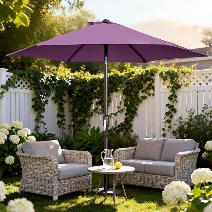 Blissun 7.5 ft Patio Umbrella, Yard Umbrella, Outdoor Market Umbrella with Push Button Tilt Crank, Lilac
