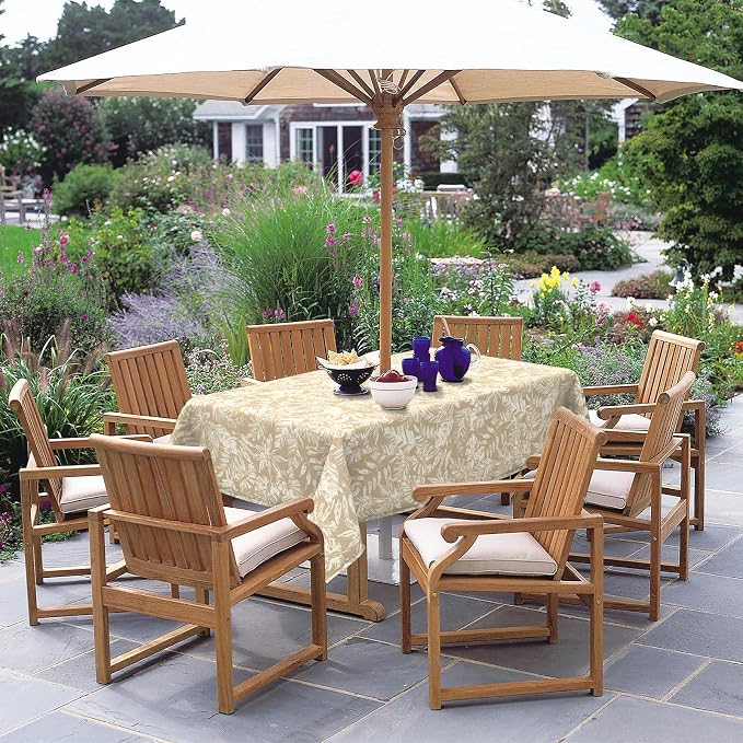 DYTXIII Outdoor Rectangle Tablecloth with Umbrella Hole and Zipper 84" x 60", Water Repellent Floral Picnic Cover, Fade & Wrinkle Resistant Tablecloth for Patio/Garden/Party Table, Tropical Leaf Oat