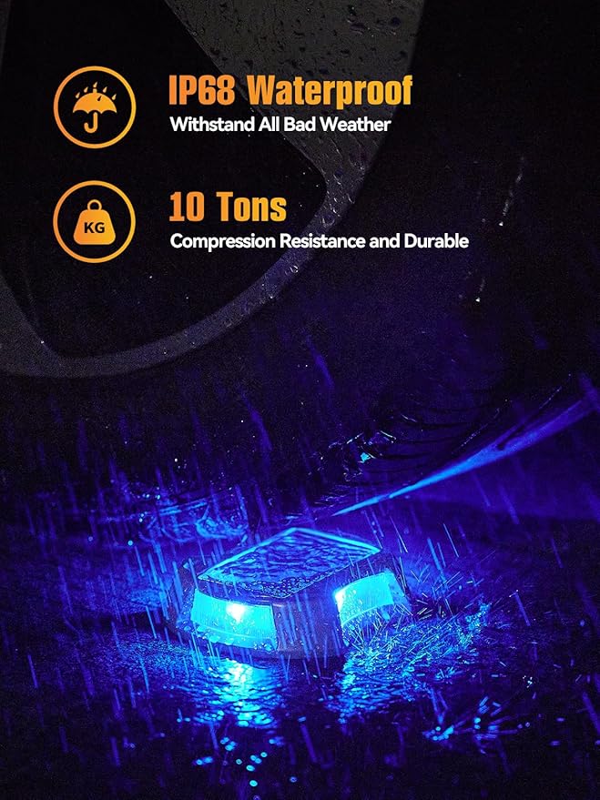 Solar Driveway Lights Solar Dock Lights 9 Colors in 12 Pack, Waterproof IP68, Outdoor, for Driveway Markers, Marine Dock, Pathway, Sidewalk, Warning Step