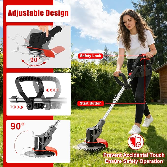 21V Electric Weed Wacker Cordless Electric Weed Wacker Eater with 2 * 4.0Ah Batteries & Charger Lightweight Grass Trimmer Weed Cutter Suitable for Garden & Yard Lawn Care