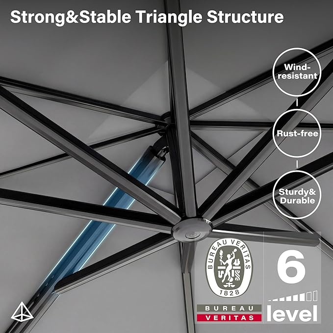 LAUSAINT HOME Cantilever Patio Umbrella, 360° Rotating Offset Umbrella with Aluminum Frame, Large Square Sunshade for Backyard, Pool, Deck, Lawn (Square, Khaki)