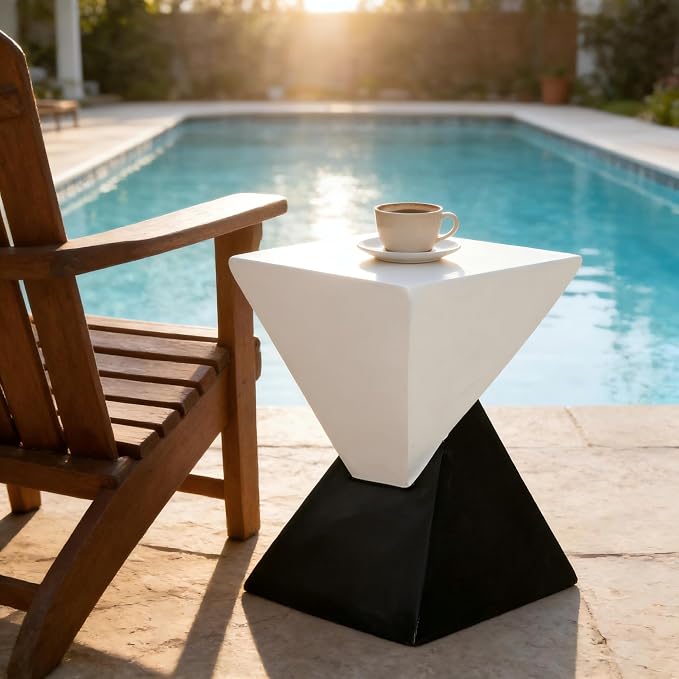 Christopher Knight Home Ginues Lightweight Concrete Square Coffee Table, Indoor and Outdoor Side Table for Living Room, MGO Small Side Table, Two-Tone Design, No Assembly Needed, Black+White