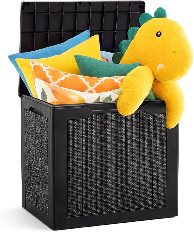 Quictent 28 Gallon Outdoor Resin Deck Box, Black | Waterproof, Lockable Storage, Weatherproof, For Patio Cushions, Garden Tools, Pool Accessories