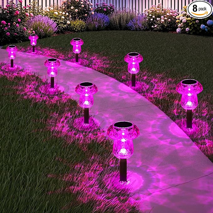 Solar Pathway Lights Outdoor 8 Pack Gifts for Mom Mushroom Garden Lights Waterproof Solar Powered Yard Lighting for Landscape, Driveway, Path, Walkway, Patio, Outside Garden, Pink Purple